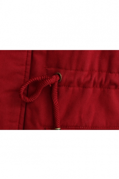 Plain Long Sleeve Sherpa Lined Zipper Front Hooded Coat