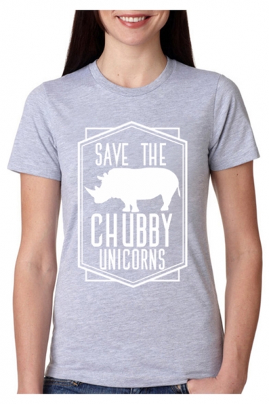 

SAVE THE CHUBBY Letter Graphic Print Short Sleeve Round Neck T-Shirt, Black;gray, LC486787