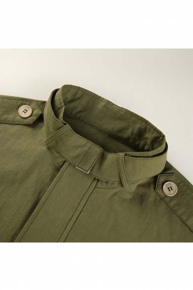 Chic Plain Stand Collar Long Sleeve Drawstring Hem Cropped Work Jacket