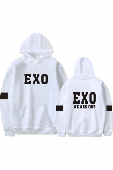 EXO Letter Contrast Striped Long Sleeve Leisure Hoodie