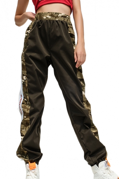 High Waist Contrast Camouflage Letter Printed Sports Pants