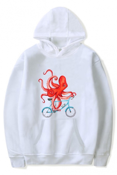 Octopus Bicycle Printed Long Sleeve Hoodie