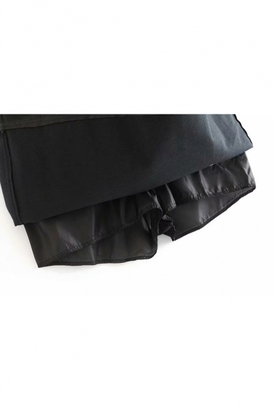 Button Front High Waist Asymmetric Hem Plain PU Mini Skirt