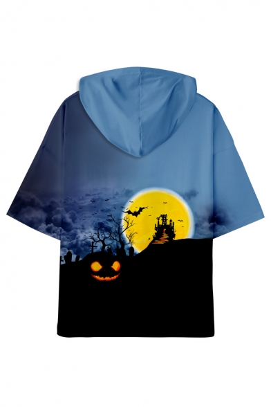 Halloween Landscape Printed Short Sleeve Hooded T-Shirt