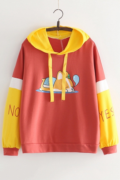 Lovely Dog Letter Printed Color Block Long Sleeve Leisure Hoodie