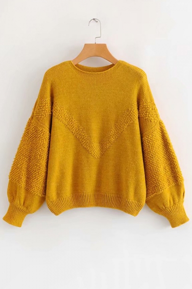 Round Neck Long Sleeve Plain Casual Sweater