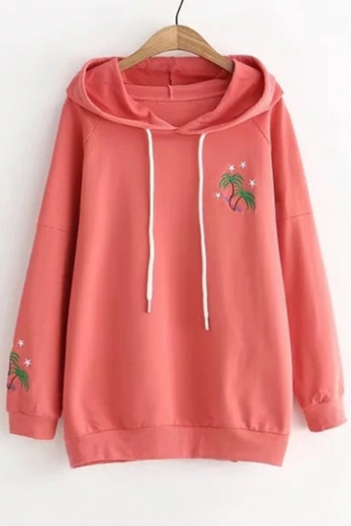 Star Tree Embroidered Long Sleeve Casual Hoodie
