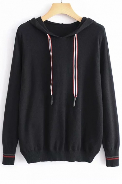 Contrast Striped Long Sleeve Leisure Hooded Sweater