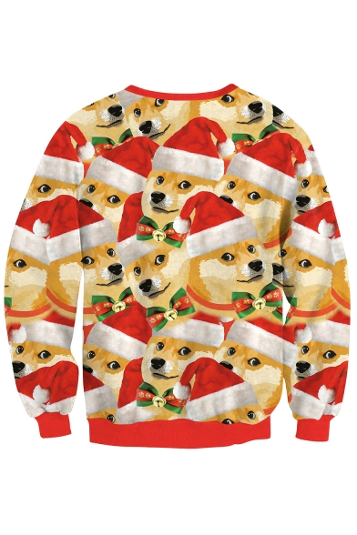 Cute Christmas Dog All Over Printed Round Neck Long Sleeve Sweatshirt