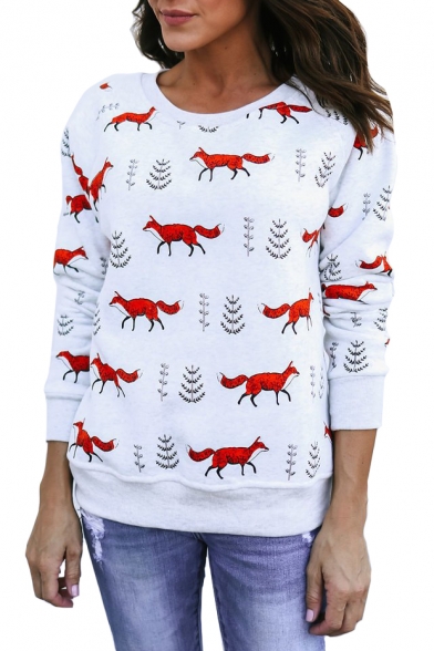 Fox Tree All Over Print Round Neck Long Sleeve Sweatshirt