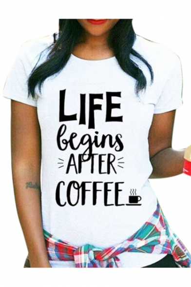 LIFE Letter Printed Round Neck Short Sleeve Casual T-Shirt