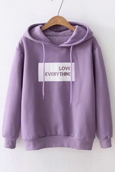 

LOVE EVERYTHING Letter Embroidered Applique Long Sleeve Hoodie, Blue;pink;white;gray;purple, LC482779