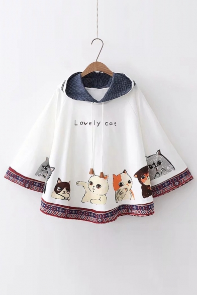 LOVELY CAT Letter Animal Printed Loose Hooded Cape