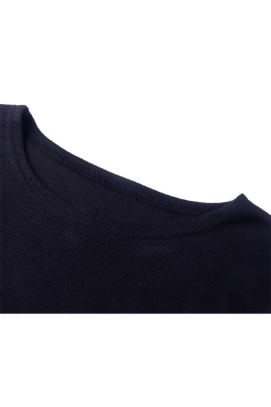 Round Neck Plain Long Sleeve Lace Up Side Skinny Ribbed T-Shirt