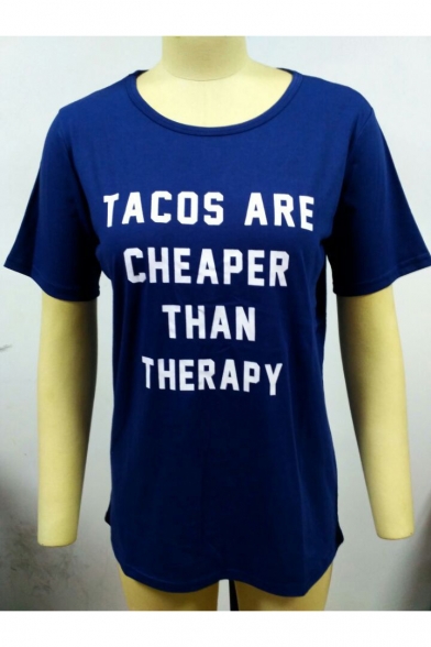 TACOS Letter Printed Round Neck Short Sleeve T-Shirt