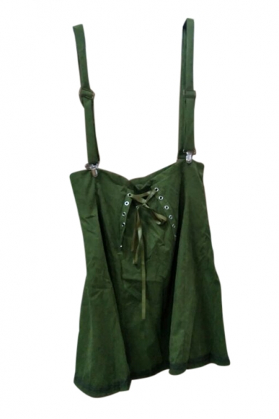 Button Waist Spaghetti Straps Sleeveless Lace Up Back Mini Overall Skirt