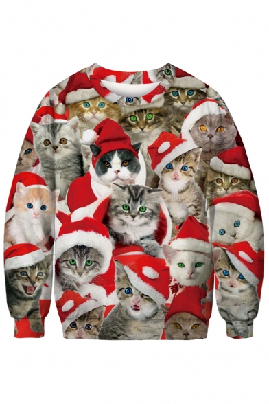 

Christmas Series Cat All Over Printed Round Neck Long Sleeve Sweatshirt, LC482744