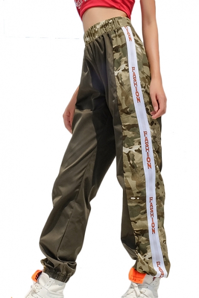 High Waist Contrast Camouflage Letter Printed Sports Pants