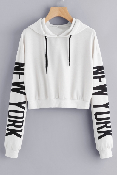 Letter Print Long Sleeve Cropped Casual Hoodie