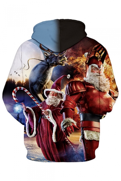 Santa Claus Animal Printed Long Sleeve Oversized Hoodie