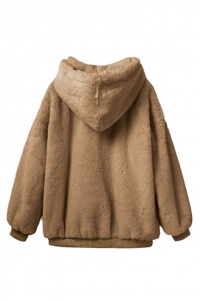 Winter Collection Plain Long Sleeve Faux Fur Hoodie