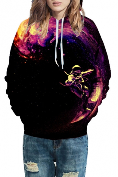 3D Galaxy Astronaut Print Long Sleeve Hoodie