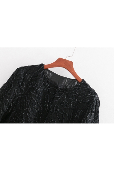 Collarless Shining Straps 3/4 Length Sleeve Cropped Jacket