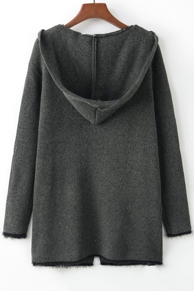 Contrast Trim Long Sleeve Open Front Tunic Hooded Cardigan