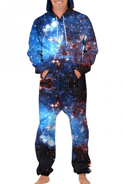 Galaxy Printed Long Sleeve Hooded Jumpsuit