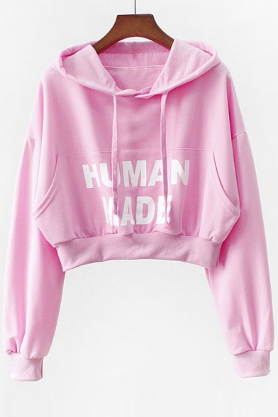 HUMAN MADE Letter Printed Long Sleeve Cropped Hoodie