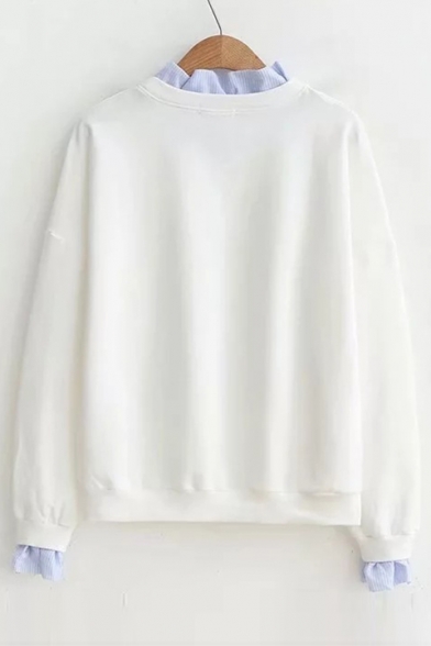 Layered Contrast Trim Patch Elephant Printed Round Neck Long Sleeve Sweatshirt