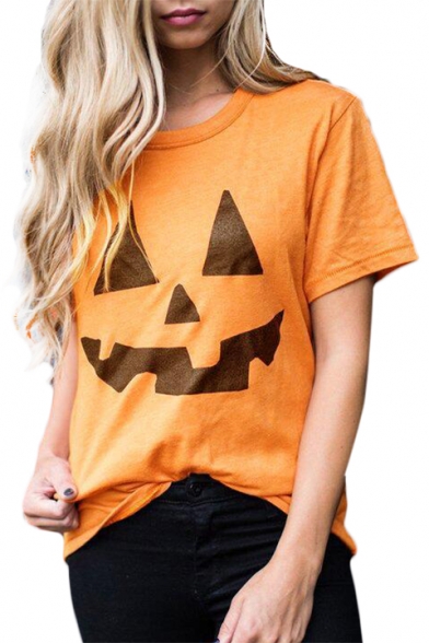 

Pumpkin Printed Round Neck Short Sleeve Tee