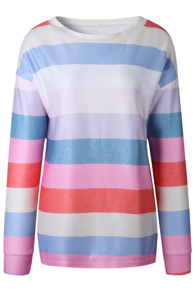 Color Block Round Neck Long Sleeve Sweatshirt