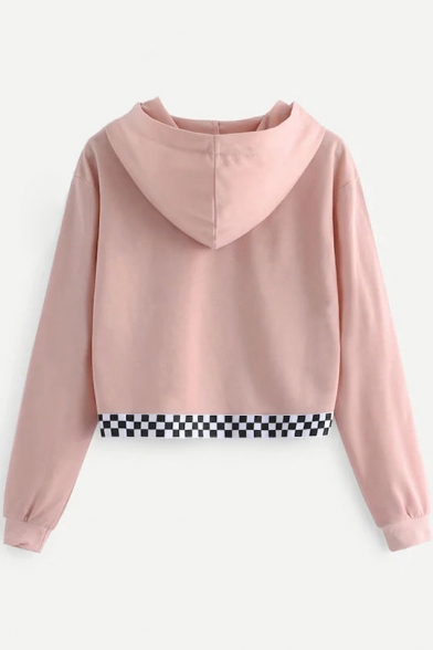 Contrast Monochrome Panel Long Sleeve Cropped Hoodie