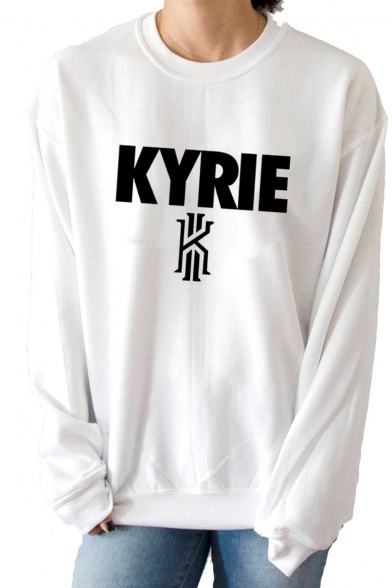 KYRIE Letter Print Round Neck Long Sleeve Pullover Sweatshirt