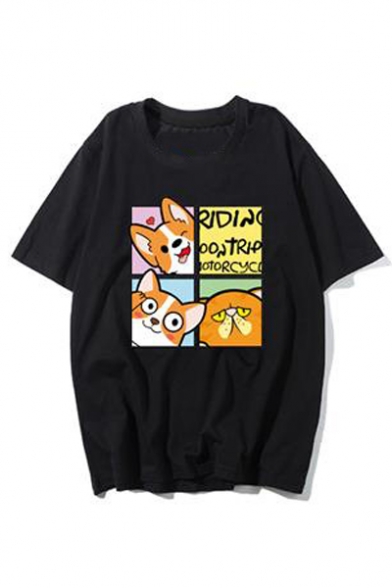 Lovely Cartoon Dog Printed Round Neck Short Sleeve Graphic T-Shirt