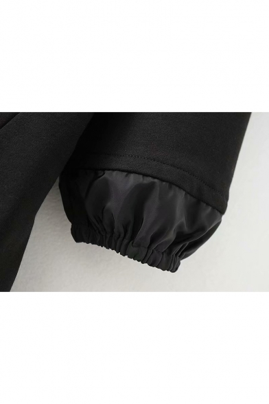 Pockets Patchwork Front Round Neck Long Sleeve Drawstring Waist Midi A-Line Dress