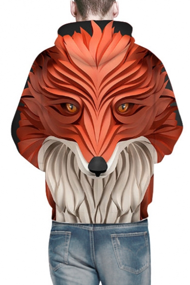 3D Fox Print Long Sleeve Hoodie for Couple