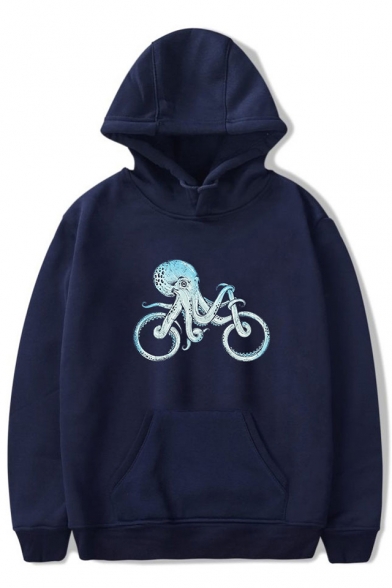 Bike Octopus Printed Long Sleeve Hoodie