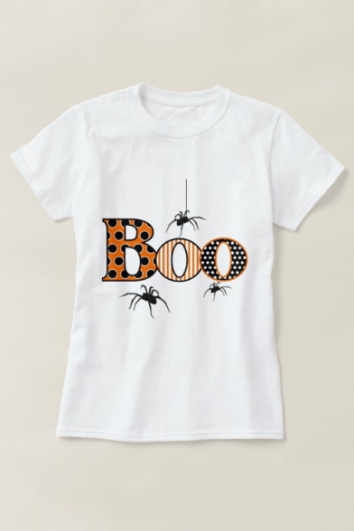 BOO Letter Spider Print Round Neck Short Sleeve T-Shirt