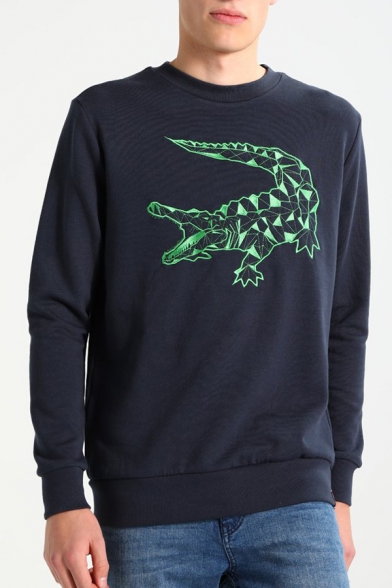 Crocodile Embroidered Crew Neck Long Sleeve Sweatshirt