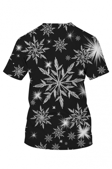 Snowflake All Over Printed Round Neck Short Sleeve T-Shirt