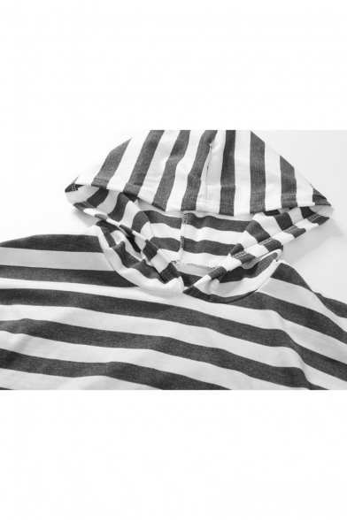 Striped Long Sleeve Drawstring Waist Casual Hoodie