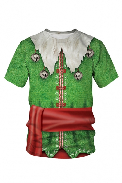 3D Christmas Series Color Block Bell Printed Round Neck Short Sleeve T-Shirt
