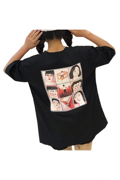 Cartoon Character Japanese Printed Round Neck Short Sleeve T-Shirt
