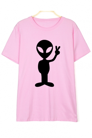 Casual Alien Printed Round Neck Short Sleeve T-Shirt