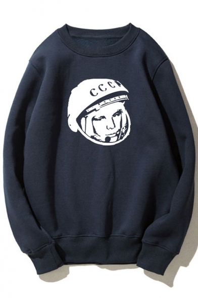 CCC Letter Character Printed Round Neck Long Sleeve Sweatshirt