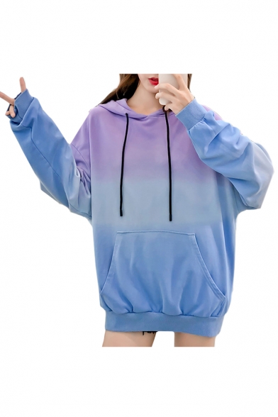 Ombre Eagle Letter Printed Back Long Sleeve Hoodie