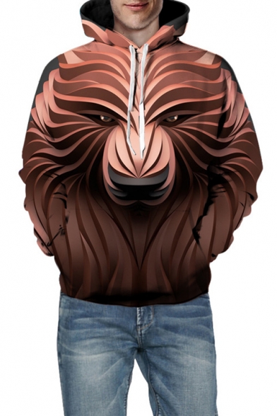 Popular 3D Bear Print Long Sleeve Casual Hoodie