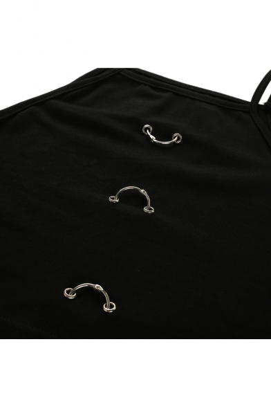 Ring Embellished Spaghetti Straps Sleeveless Cropped Cami